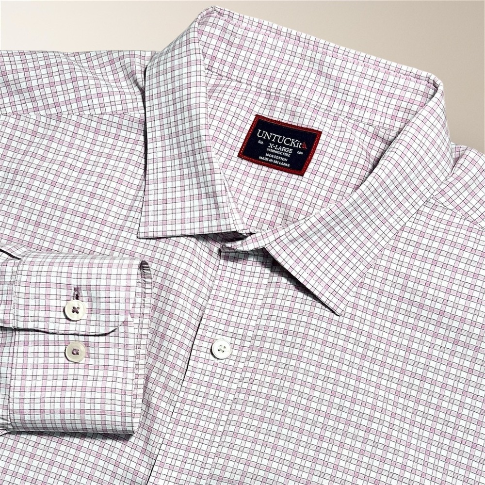 UNTUCKit Grillo WF Pink Check Regular Fit Button Up‎ Long Sleeve Shirt Men's XL